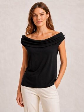 Lauren Ralph Lauren Tank Womens XL Black Silk Blend Knit Drape Neck Sleeveless